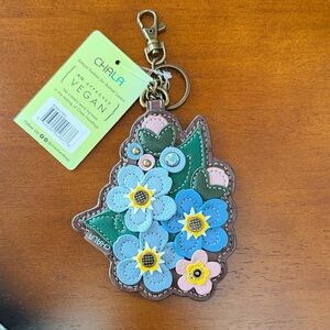 Chala Blue & Pink Floral Vegan Leather Keychain - change purse